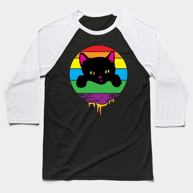 Rainbow Sunset Kitten Baseball T-Shirt by Shawnsonart